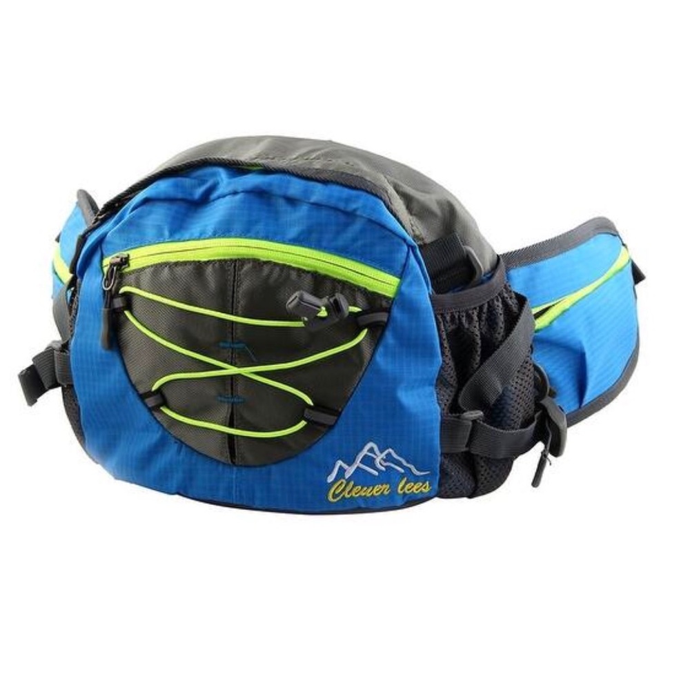 Blue and Black Outdoor Waist Pack with Lime Accents